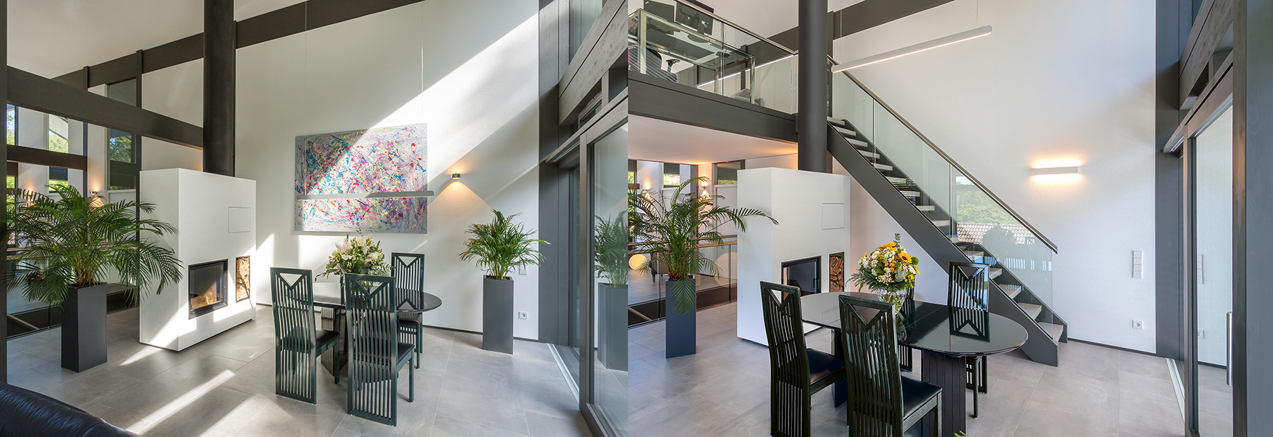 Links: die neue Empore Rechts: das Esszimmer vorher