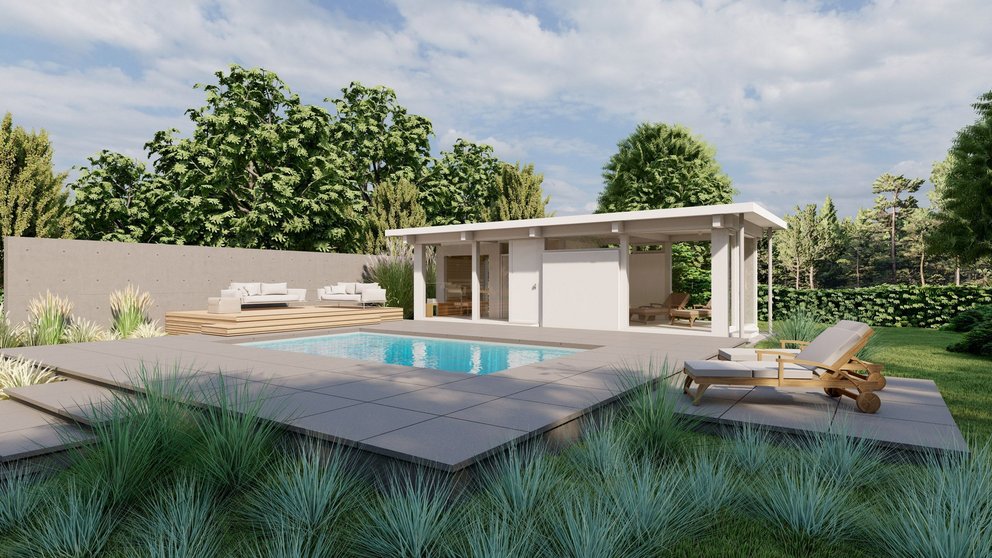 Ein stilvolles Garten-Design mit Pool und entspannenden Liegen