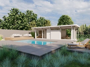 Ein stilvolles Garten-Design mit Pool und entspannenden Liegen