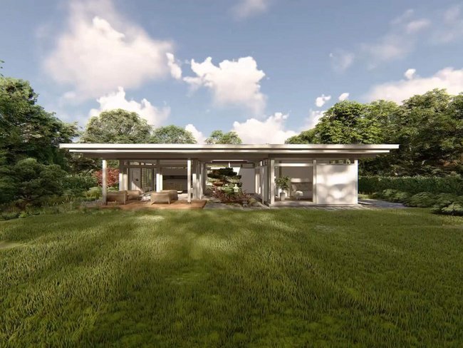 Moderne Architektur eines Atriumhauses mit großzügigem Garten