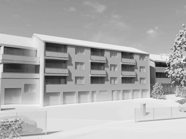 Architektonische Darstellung eines aufgestockten HUF Hauses
