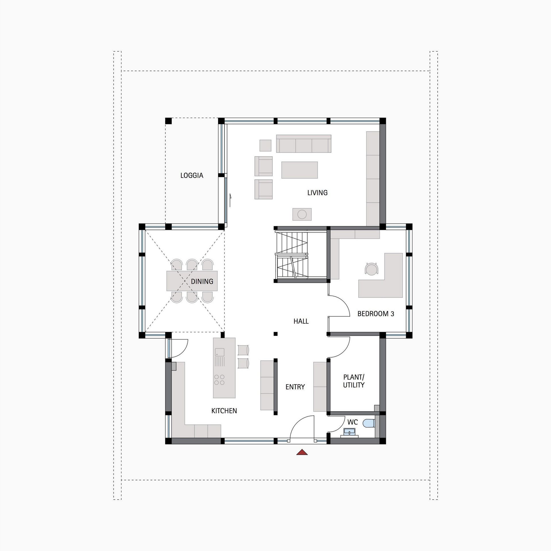 Detaillierter Grundriss eines Hauses mit Zimmeranordnung
