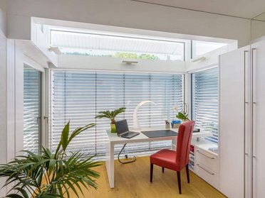 Helles Home-Office mit Pflanzen und natürlichem Licht