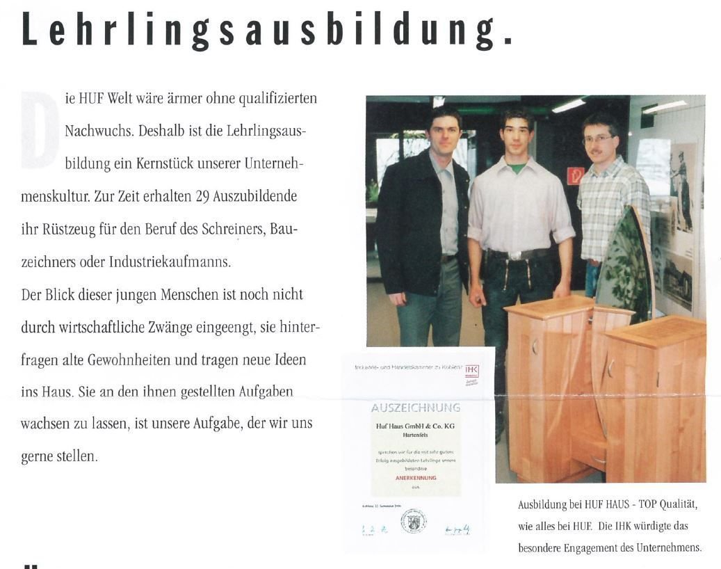 Jubiläumskalender 110 Jahre HUF HAUS Ausbildung und Qualitätsarbeit bei HUF HAUS, 29 Auszubildende