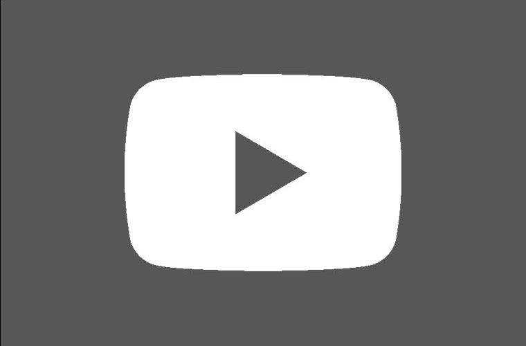 A white YouTube play button icon on a gray background
