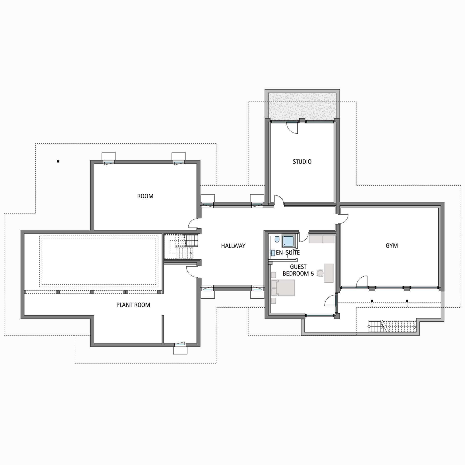 HUF house floor plan basement flat roof