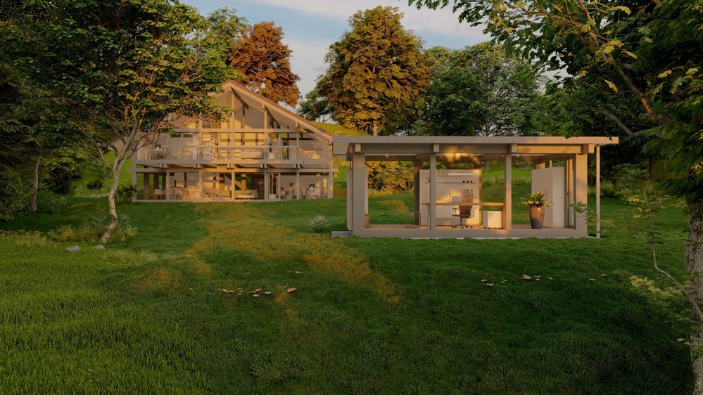 Moderne Architektur eines Hauses in der Natur Haus mit modernen Designelementen und umgebender grüner Landschaft