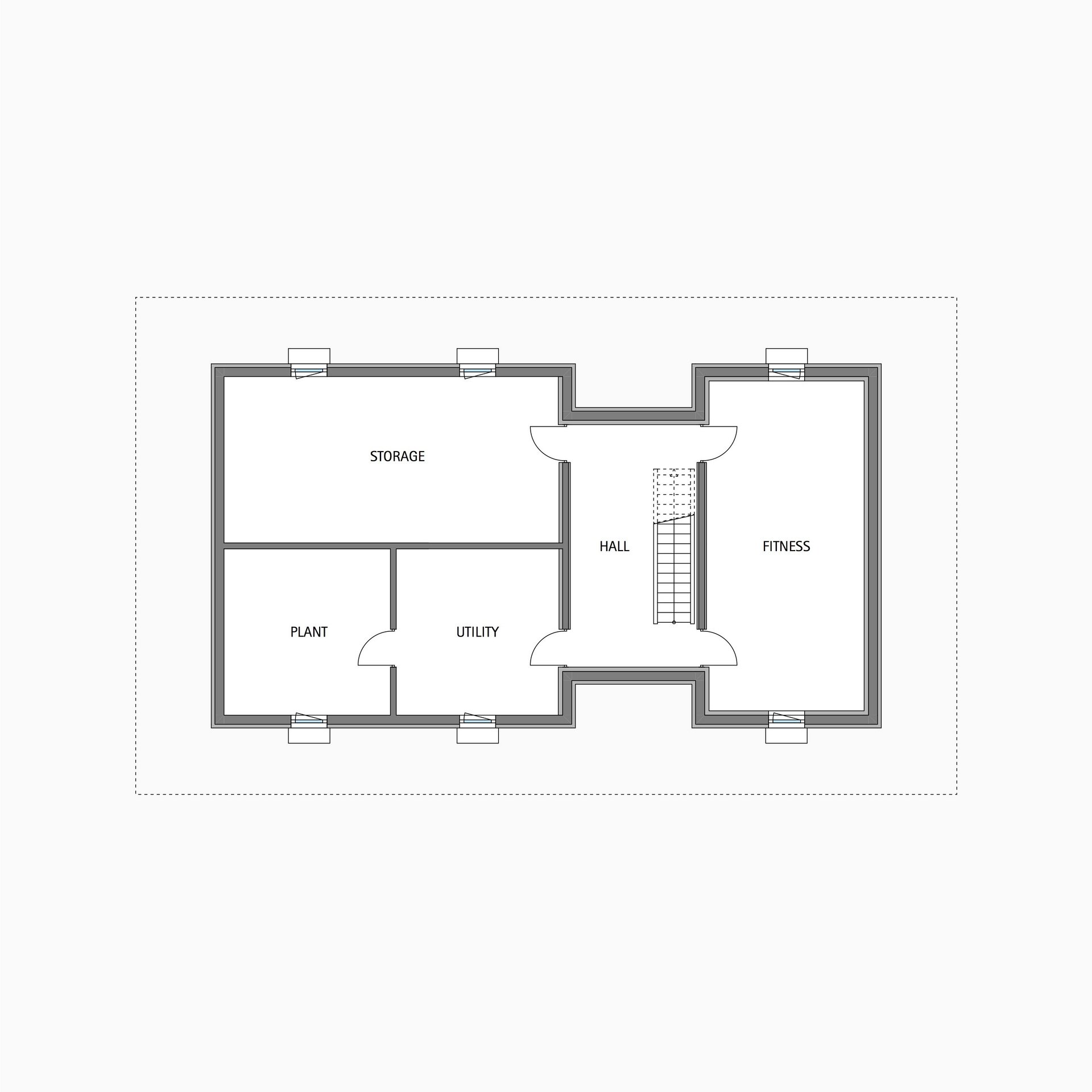 Floor Plan with Storage, Hall, and Fitness Area Detailed layout showing rooms including Storage, Hall, Utility, and Fitness areas.