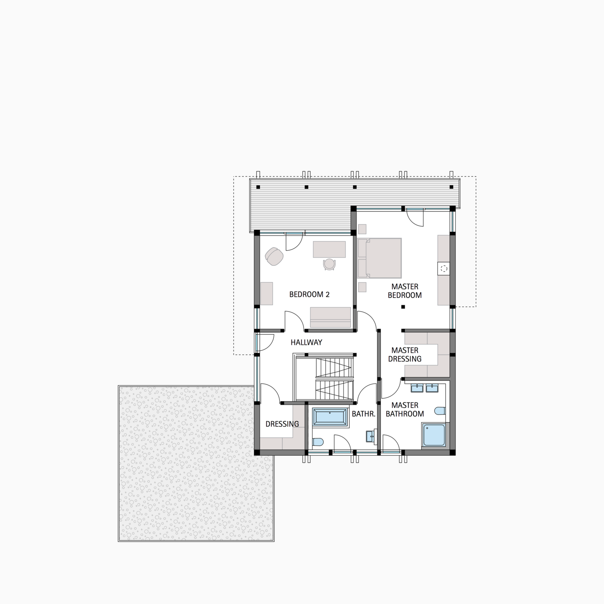 HUF house floor plan first floor flat roof