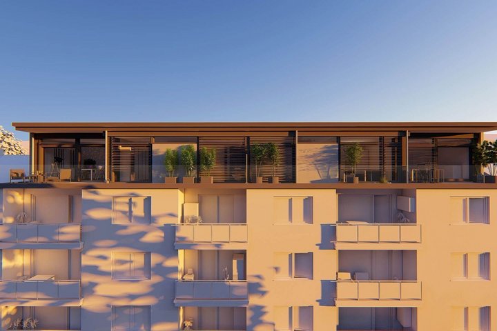 Aufstockung eines HUF Bestandshauses mit Terrasse Moderne Architektur mit Holzverkleidung und Dachterrasse